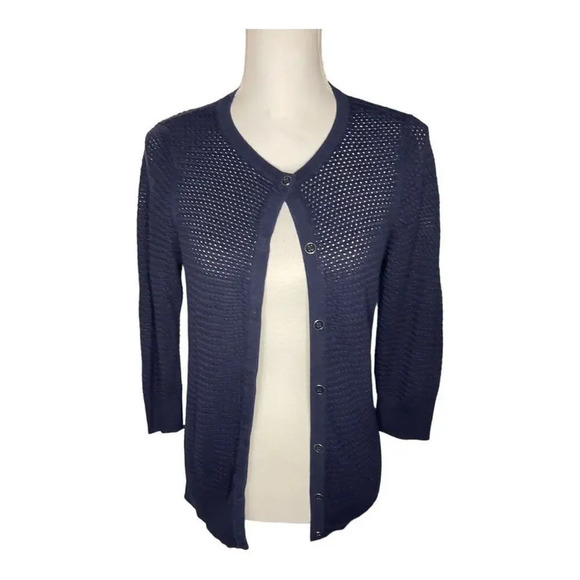 The Limited Women’s‎ Medium Navy Blue Open/Loose Knit 3/4 Sleeve Cardigan - Picture 1 of 4